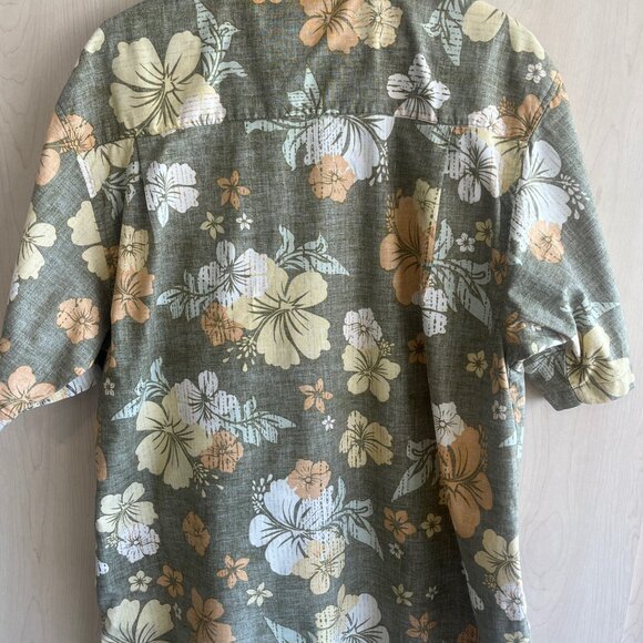 Vintage OP Sports Men’s Size Large Hawaiian Shirt‎ Floral Green Beige Cotton - Picture 7 of 7